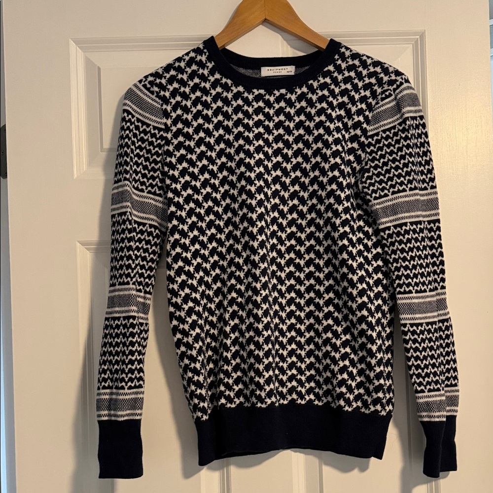 Equipment Navy and White Patterned Crewneck Sweater